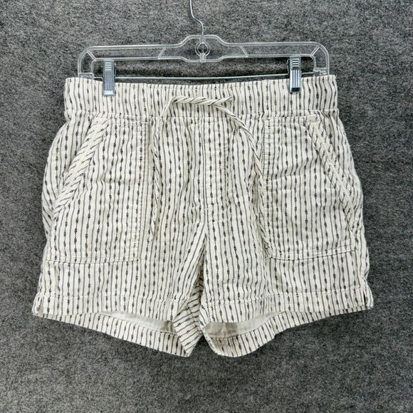 Old Navy Shorts Women S Small Beige Striped Mid Rise Drawstring Chino Cotton - Picture 1 of 6